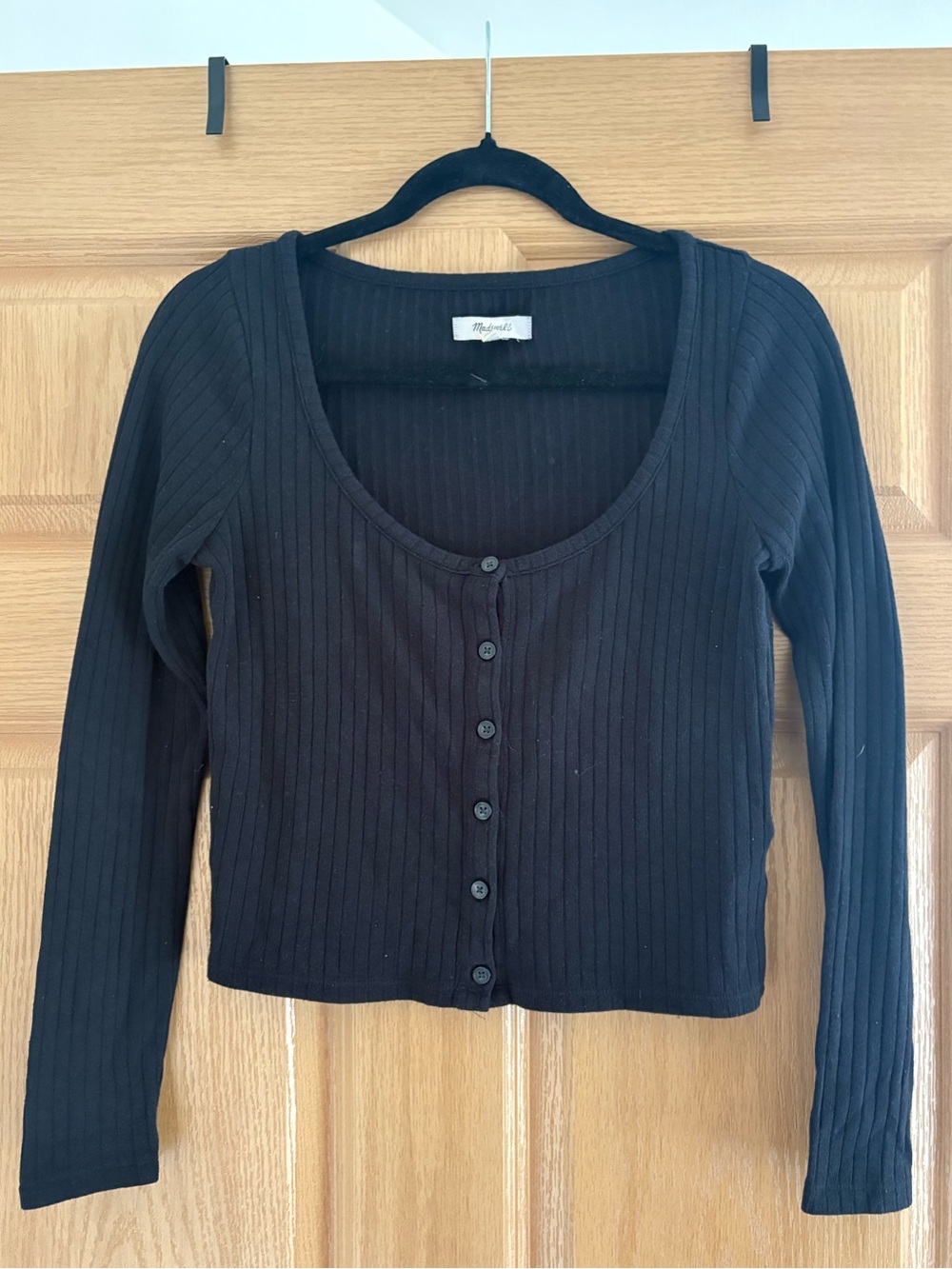 Madewell Black Ribbed Cropped Cardigan Size S